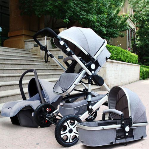 Baby Stroller 3 in 1 High Landscape Pram foldable pushchair reversible Bassinets Luxury Basket