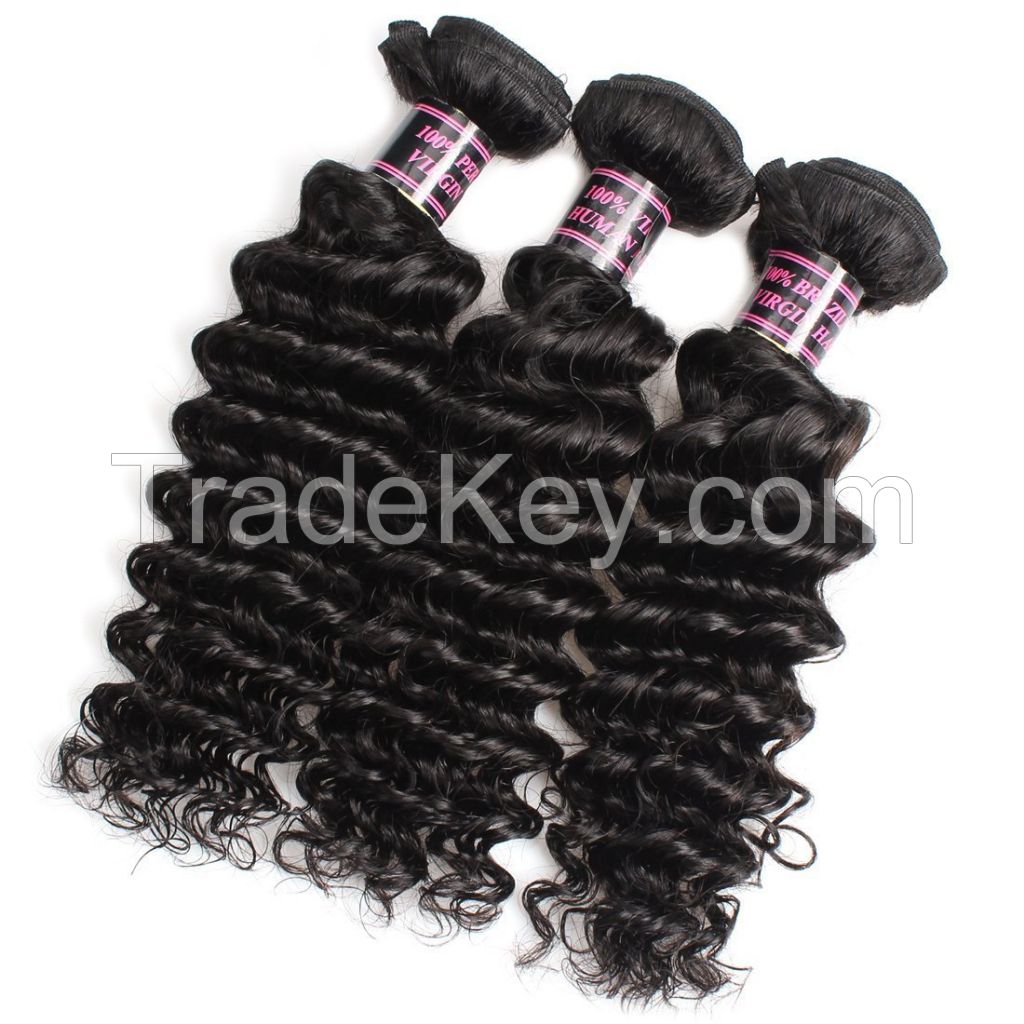 Allove Brazilian Human Remy Hair Weaving Deep Wave 3 Bundles/lot