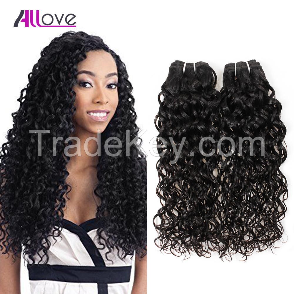 Allove Brazilian human virgin hair water wave 3 bundles/lot natural black color