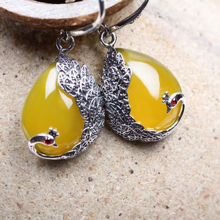 Thai Sterling Silver Yellow Chalcedony Drop Retro Earrings (E170619YELLOW)