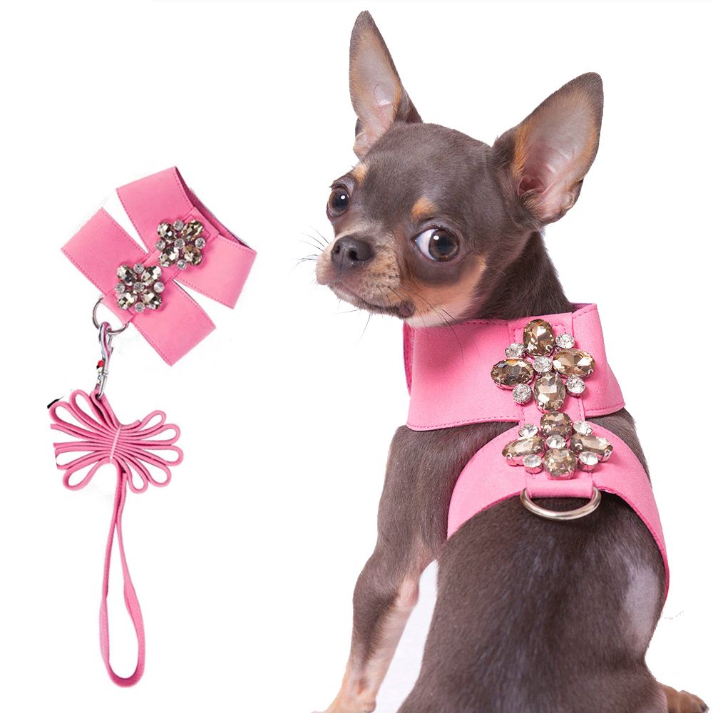 Diamond Flower Bling Rhinestone Pet Dog Harness With Lead Set