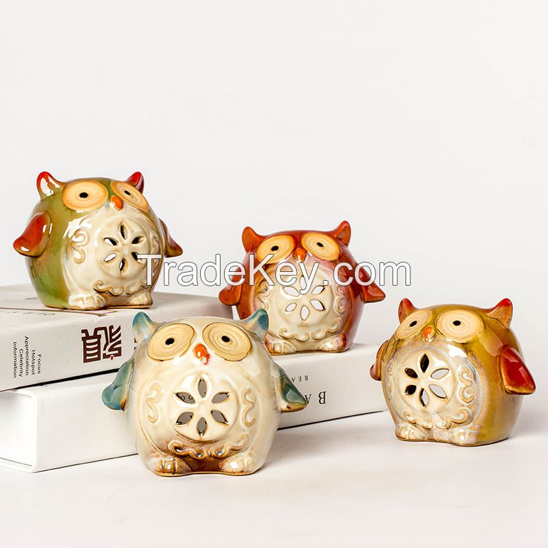 china ceramic home decorative cartoon owls ceramic owls candle holder
