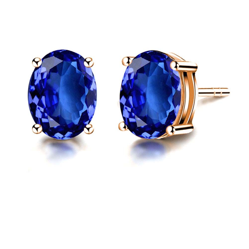 18K Rose Gold Oval Tanzanite Gem Stud Earrings for Women Wedding Jewelry ( KE002ROSE)
