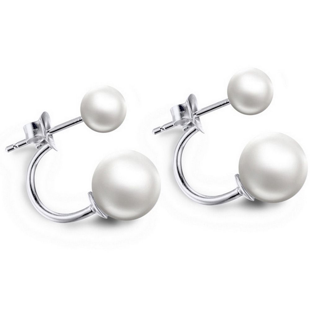 Bouble White Pearl Hoop Studed Earrings(eepearl01)