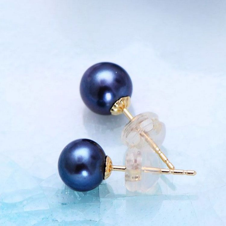 Round 6.5mm Natural Freshwater Pearl 18K Yellow Gold Stud Earrings(E20180103)