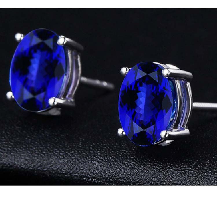 White Gold Oval Tanzanite Gem Stud Earrings For Women Wedding Jewelry ( Ke002white)