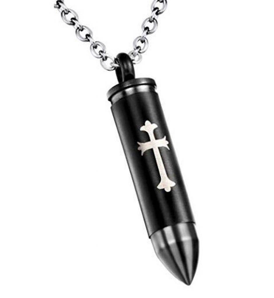 Men's 316 L Stainless Steel Cross Bullet Pendant Necklace Ashes Cremation Pendant Jewelry Keepsake
