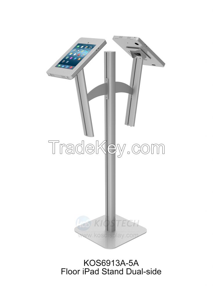 Floor standing dual-side iPad stand with adjust iPad height and security lock-KOS6913A-5A