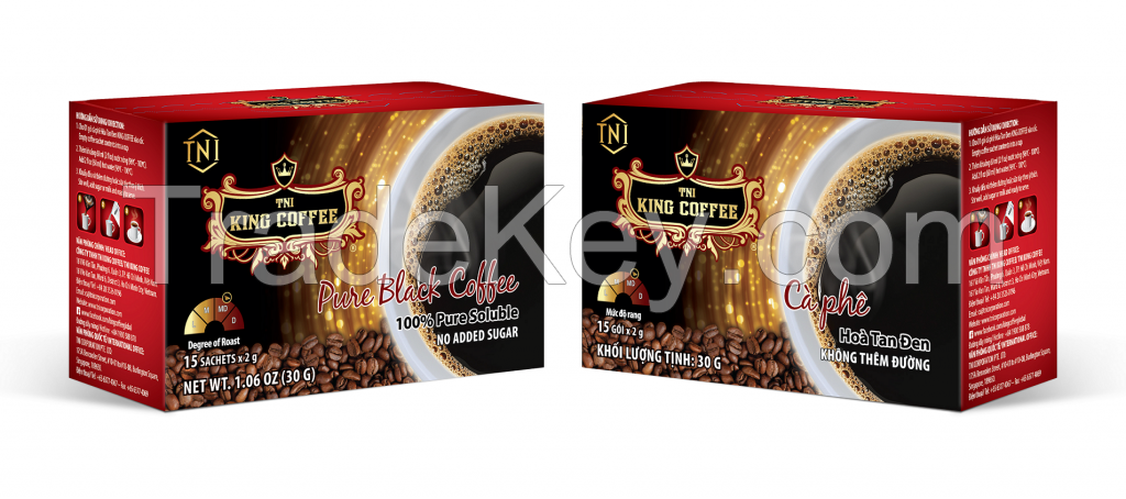 King Coffee Pure Black Instant Coffee - Box 15 sachets (E/V)
