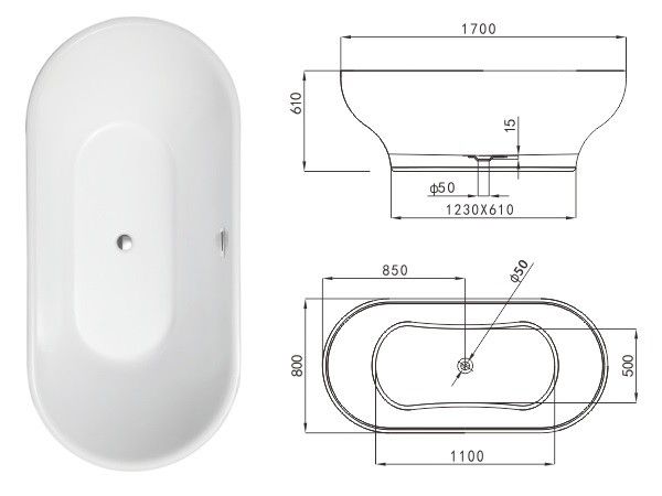 1.7m Acrylic Freestanding Bathtub TCB002D