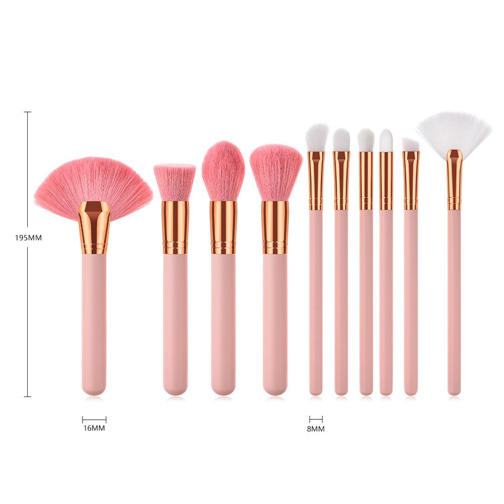 10PCS Wooden Foundation Cosmetic Eyebrow Eyeshadow Brush Makeup Brush Sets Tools Pink Brochas Maquillaje Profesional