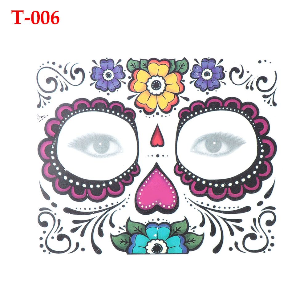 Day of The Dead Skull Face dress up Temporary Tattoo Stickers Pop Halloween Party Facial makeup Special Waterproof Face Tattoos