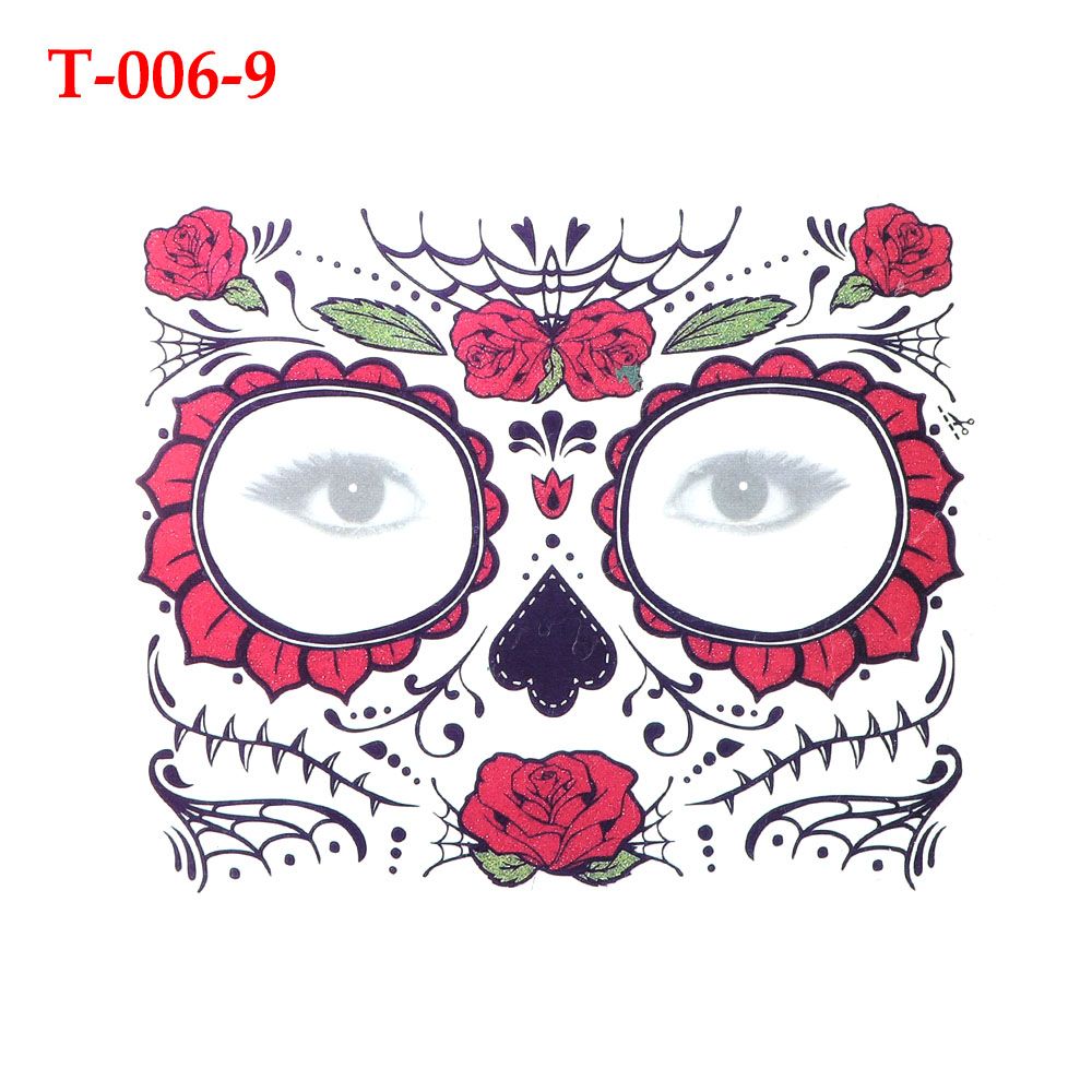 Day of The Dead Skull Face dress up Temporary Tattoo Stickers Pop Halloween Party Facial makeup Special Waterproof Face Tattoos