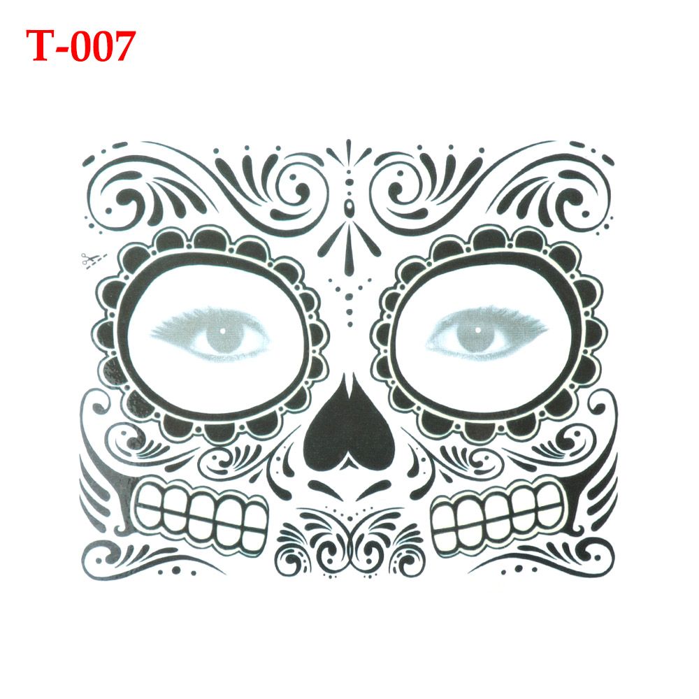 Day of The Dead Skull Face dress up Temporary Tattoo Stickers Pop Halloween Party Facial makeup Special Waterproof Face Tattoos