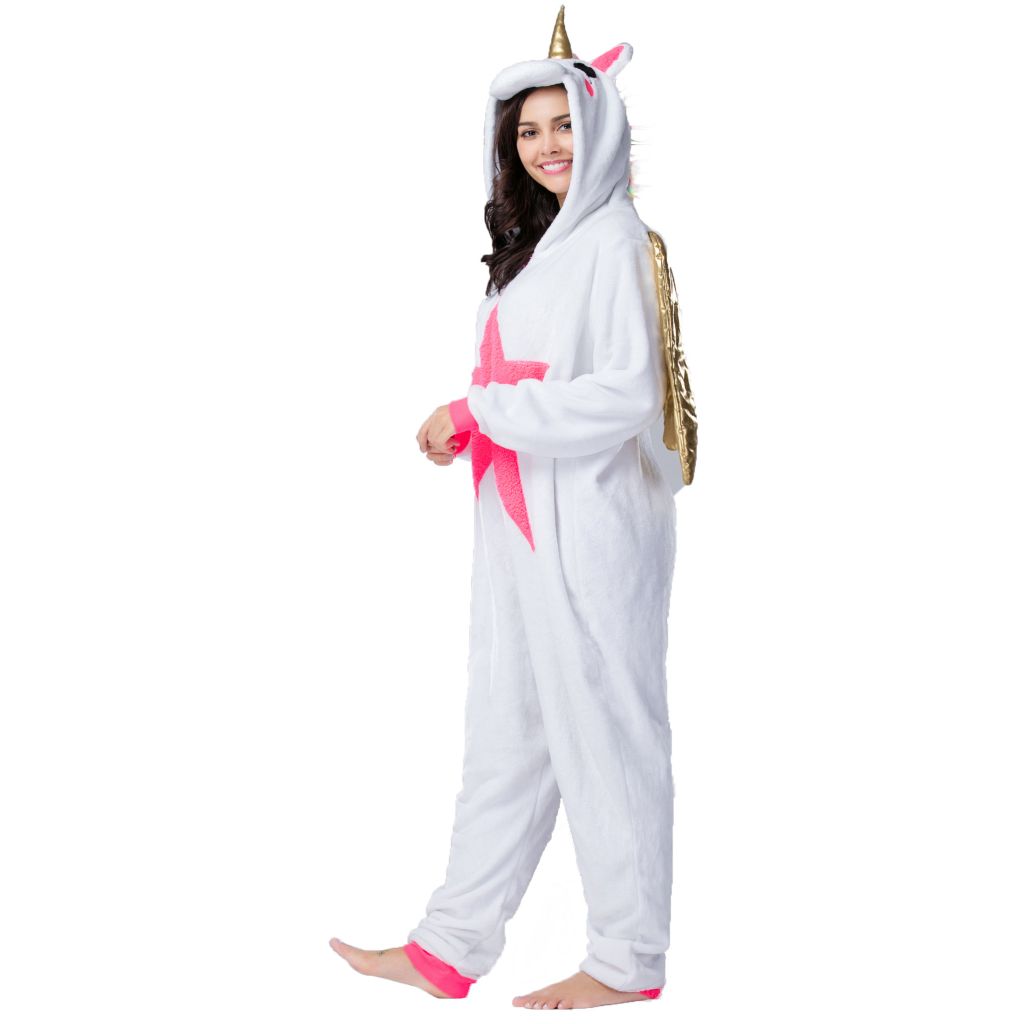 Wholesale Adult Pajamas Costume Golden Wings Unicorn Adult Flannel Onesie Pajamas Kigurumi Pajamas