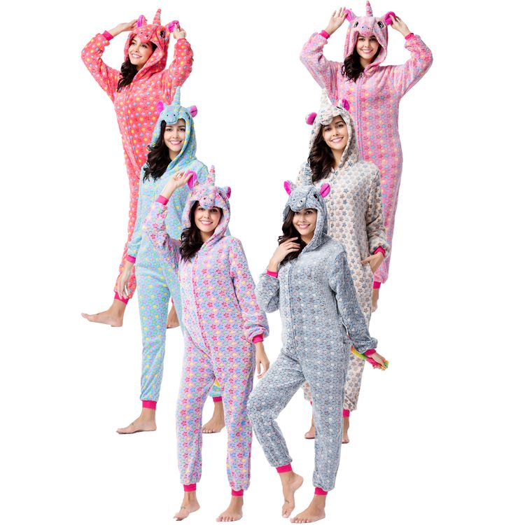 Wholesale Adult Women Pajamas Custom Kigurumi Uniocrn Onesie Pajamas Flannel Adult Onesie Pyjamas