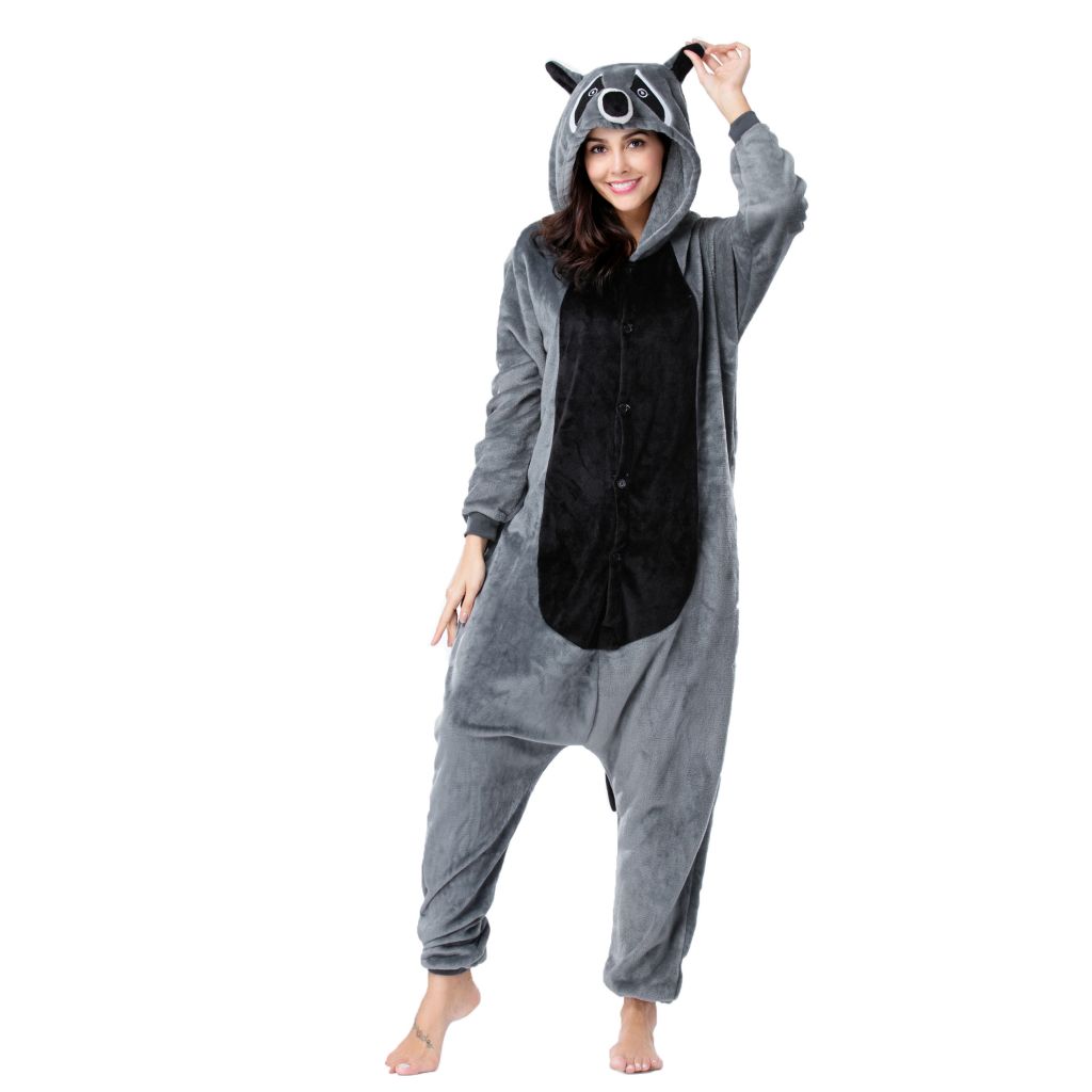 Wholesale Adult Sexy Adult Onesie Pajamas Custom Gray Raccoon Kigurumi Flannel Women Pajamas Kigurumi Onesie Pajamas