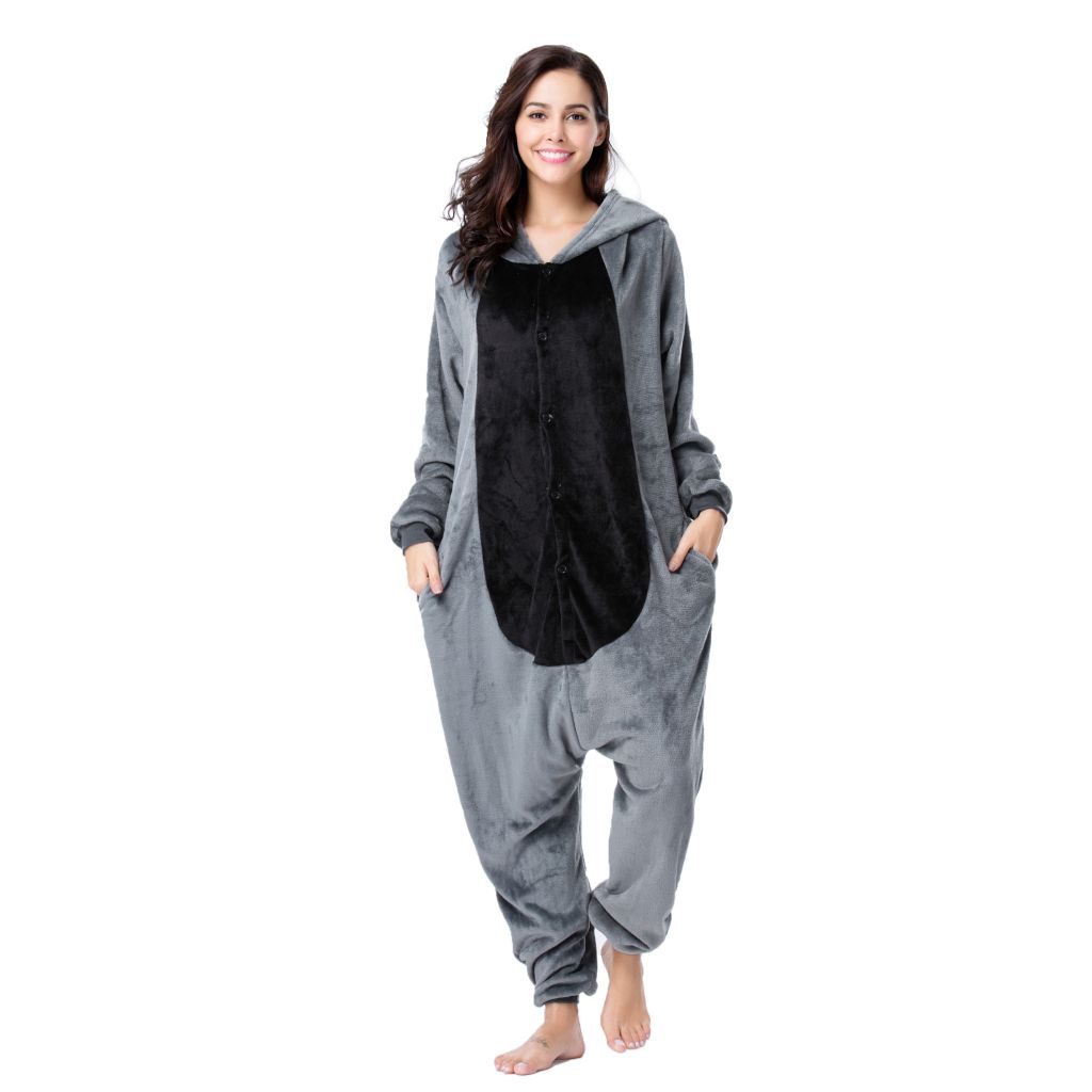 Wholesale Adult Sexy Adult Onesie Pajamas Custom Gray Raccoon Kigurumi Flannel Women Pajamas Kigurumi Onesie Pajamas 