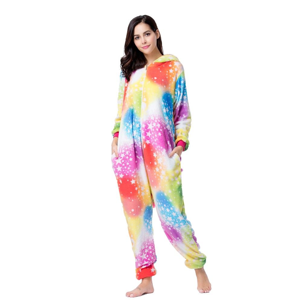 Wholesale Adult Pajamas Costume Colorful Star Unicorn Sexy Adult flannel Onesie Pajamas Kigurumi Pajamas