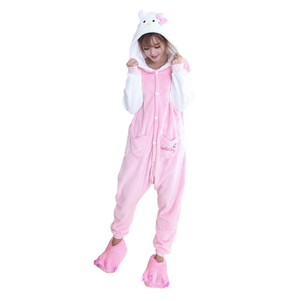 Wholesale Adult Pajamas Sexy Adult Hello Kitty Kigurumi Flannel Women Pajamas Kigurumi Onesie Pajamas