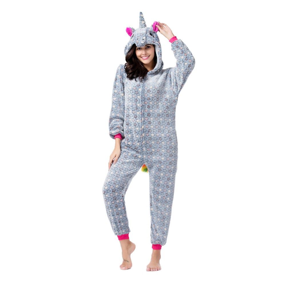 Wholesale Adult Pajamas Custom Sexy Adult Onesie Gray Star Unicorn Kigurumi Flannel Women Pajamas Kigurumi Onesie Pajamas