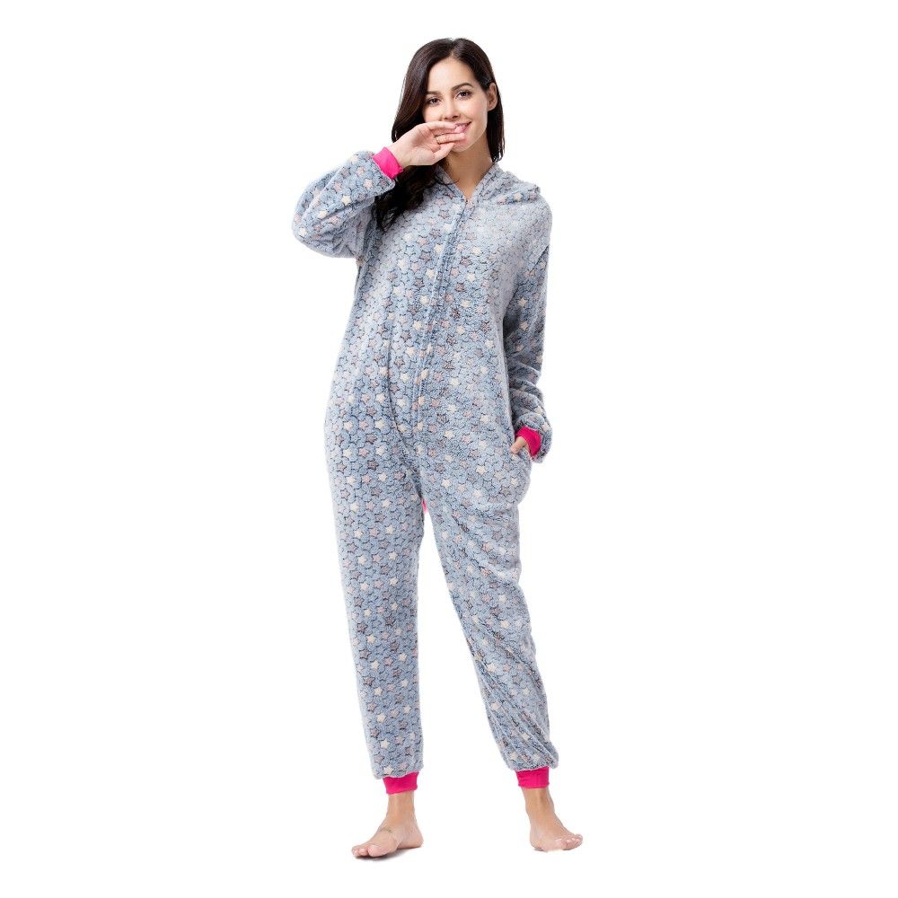 Wholesale Adult Pajamas Custom Sexy Adult Onesie Gray Star Unicorn Kigurumi Flannel Women Pajamas Kigurumi Onesie Pajamas