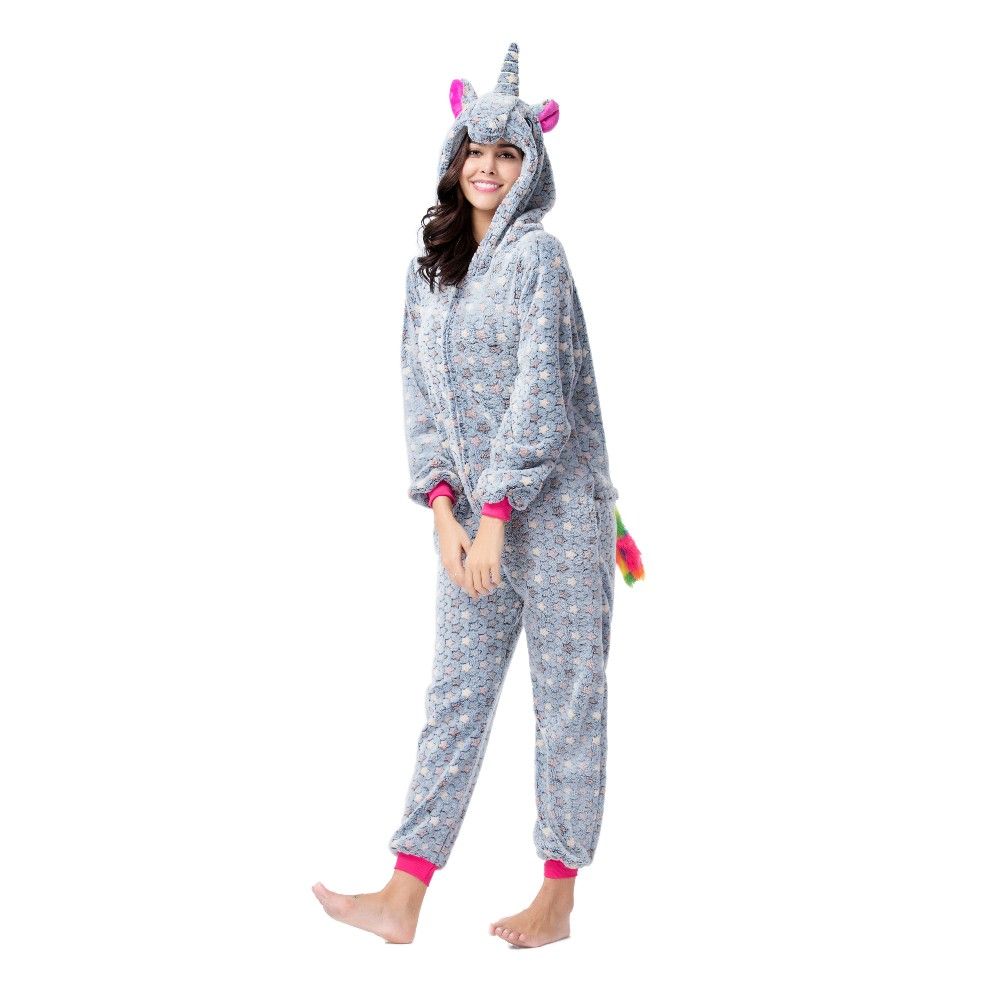 Wholesale Adult Pajamas Custom Sexy Adult Onesie Gray Star Unicorn Kigurumi Flannel Women Pajamas Kigurumi Onesie Pajamas