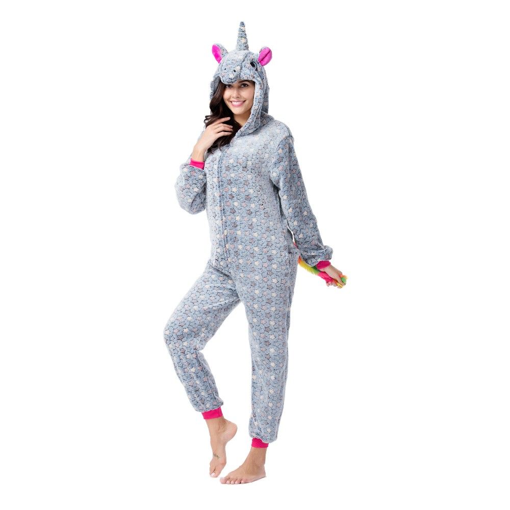 Wholesale Adult Pajamas Custom Sexy Adult Onesie Gray Star Unicorn Kigurumi Flannel Women Pajamas Kigurumi Onesie Pajamas