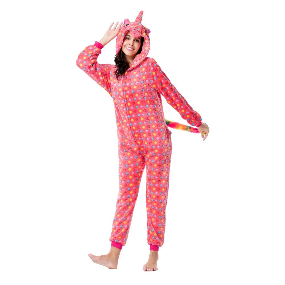 Wholesale Adult Pajamas Sexy Adult Flannel Costume Red Star Unicorn Onesie Pajamas Kigurumi Pajamas