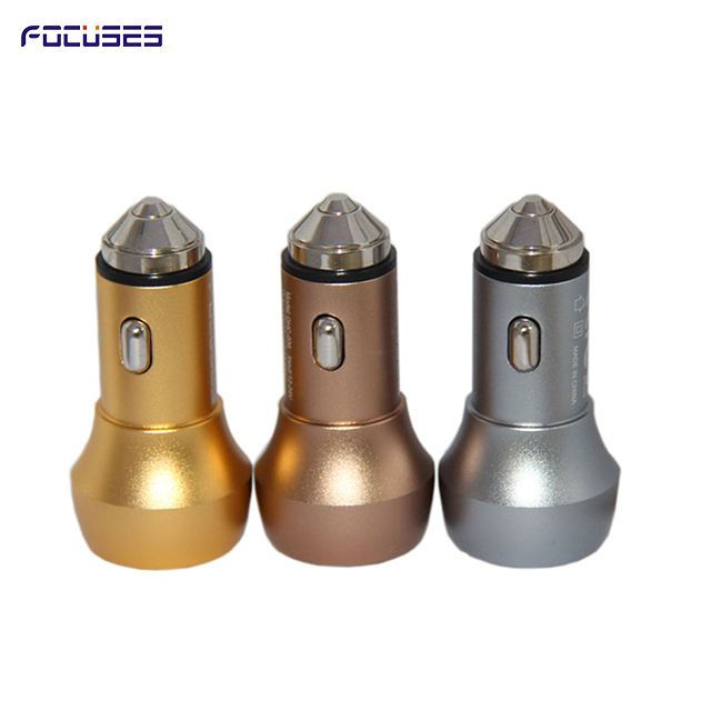 Focuses- Premium 5V/2.4A Aluminium Alloy Metal Shell Dual USB Car Charger With Safety Hammer