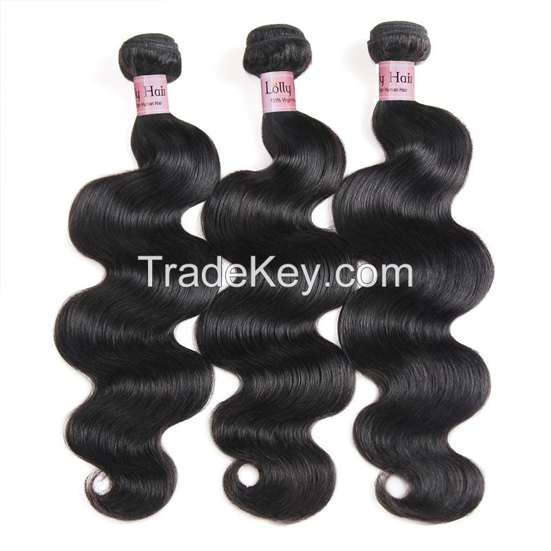 LollyHair 9A Brazilian Virgin Hair Weave Bundles Deals Body Wave Human Hair Extensions 300g with 4*4 Lace Closure Hair