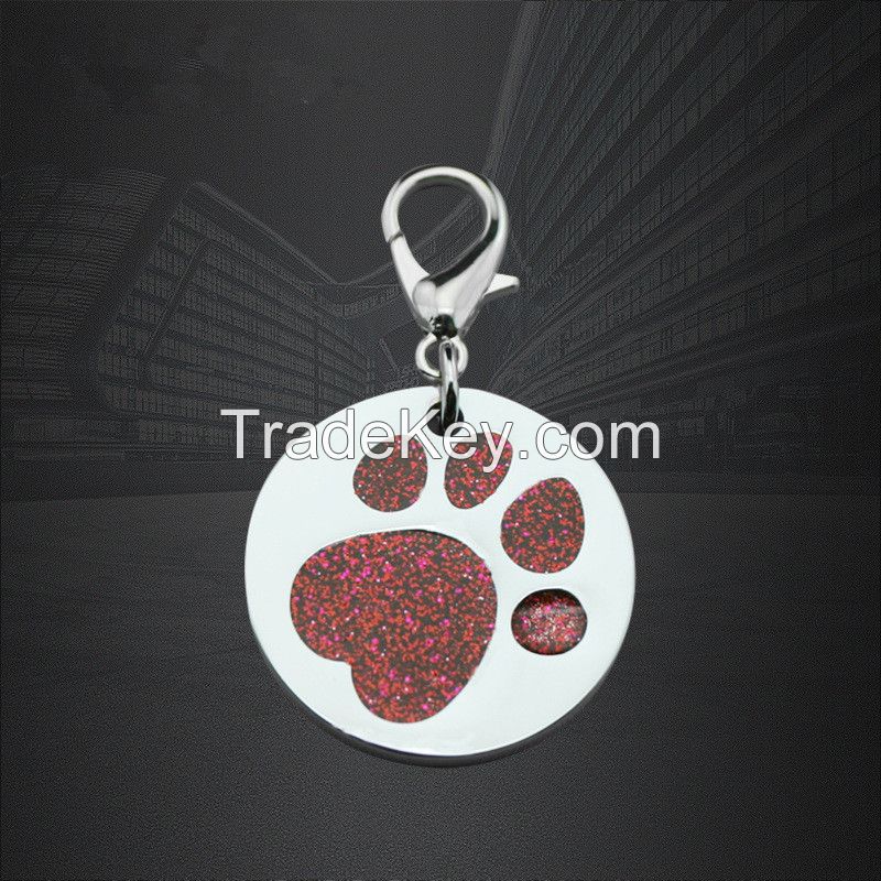 Custom Round Paw Dog Pet ID Tags Cat Tag with QR Code 