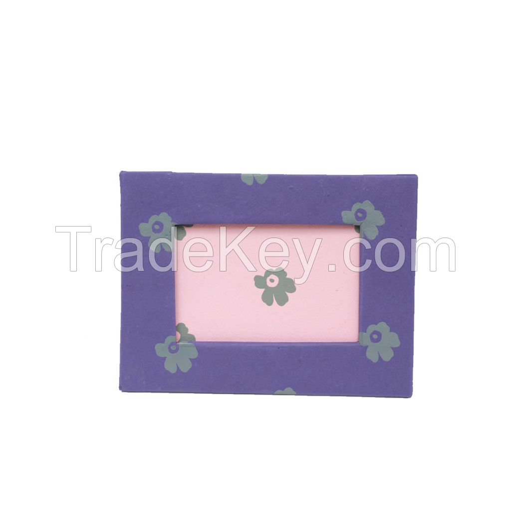 Eco-friendly screen print Handmade paper flowers design, Purple/Pink horizontal photo frame fits 6 X 4 Inches