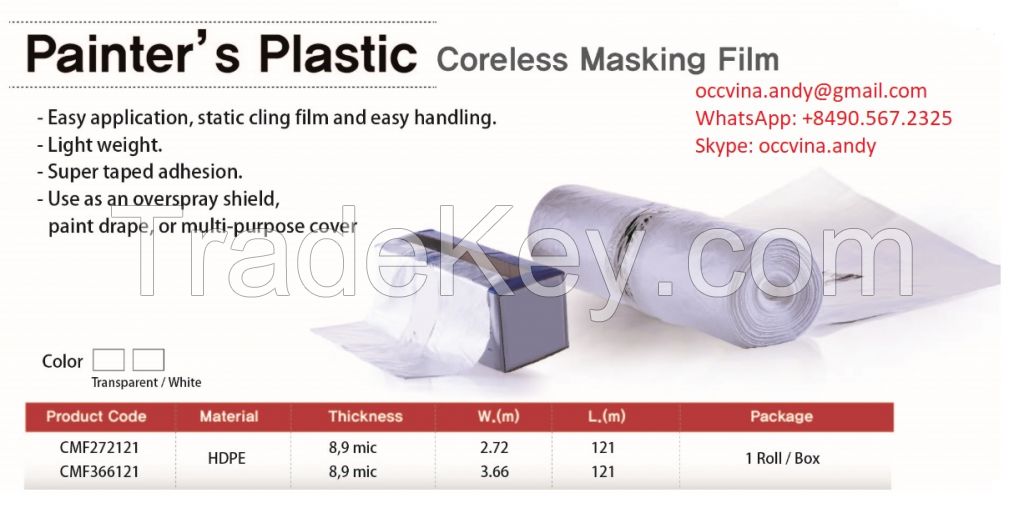 Coreless auto paint masking film/Painters plastic masking film for car painting protection