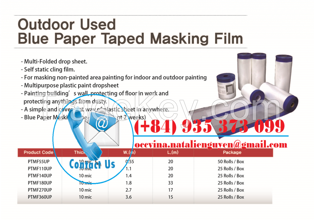 UV Resistant Blue Paper Pre-taped Masking Film