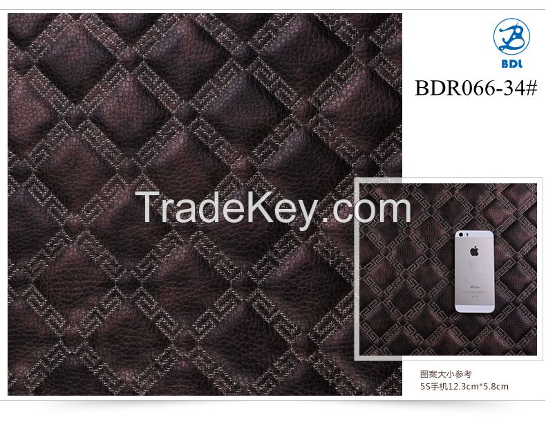 stitched fabric china artificial leather rhomboid pu leather for handbags etc.