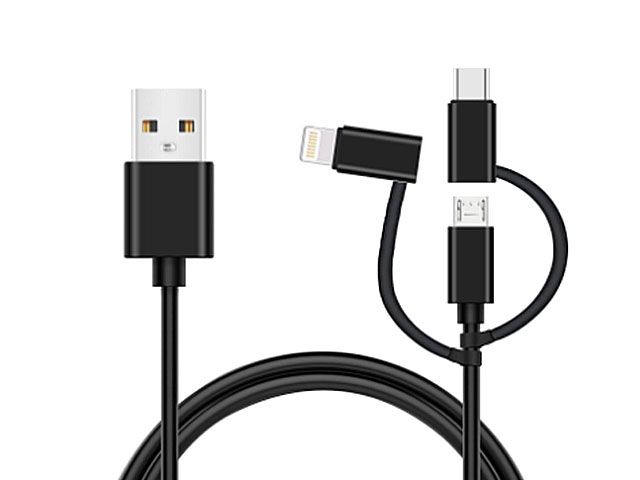 PVC Molded Type 3 in 1 USB to Micro+Type C+Lightning Cable for Mobile phone