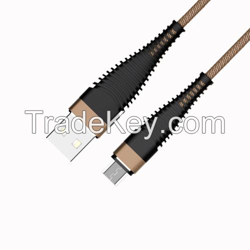 New Design and Hot selling USB to Micro USB Fabric Braided Cable with Metal Heads and Long tail