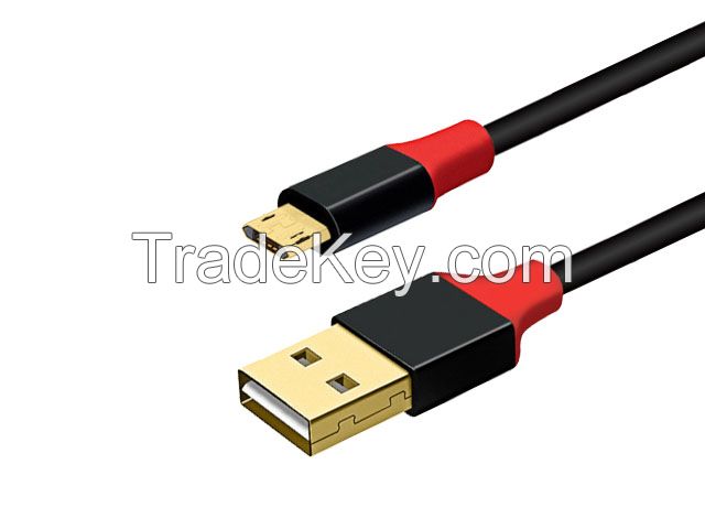 Gold plated connector Double Sides USB2.0 A to Micro USB B Male Cable with both Metal heads