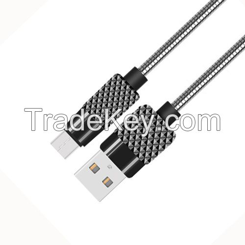 High Quality Zinc Case USB to Micro USB Cable with Spring Sheath for Mobile Phone