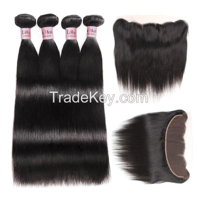 Lolly Brazilian Straight Wave Hair 4 Bundles With Ear To Ear Lace Frontal Closure