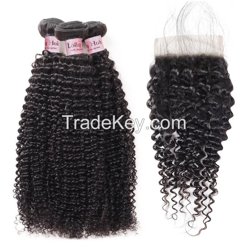 Lolly 9A Virgin Kinky Curly Hair Extensions Bundle with 4*4 Lace Closure 