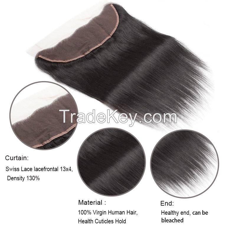 Lolly Brazilian Straight Wave Hair 4 Bundles With Ear To Ear Lace Frontal Closure