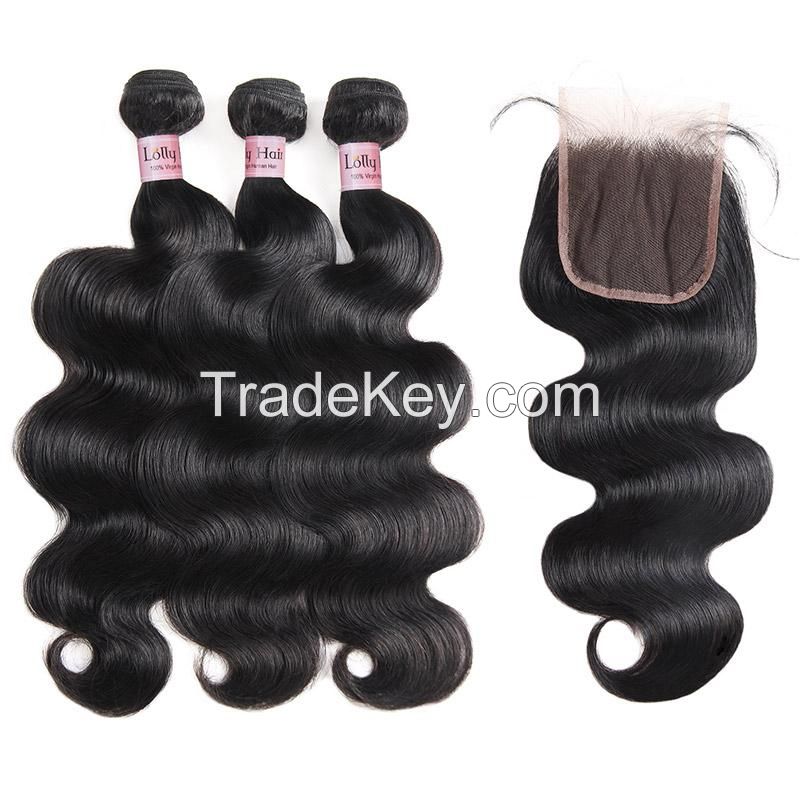 Lolly Body Wave Human Hair 3 Bundles Extensions with 4*4 Lace Closure