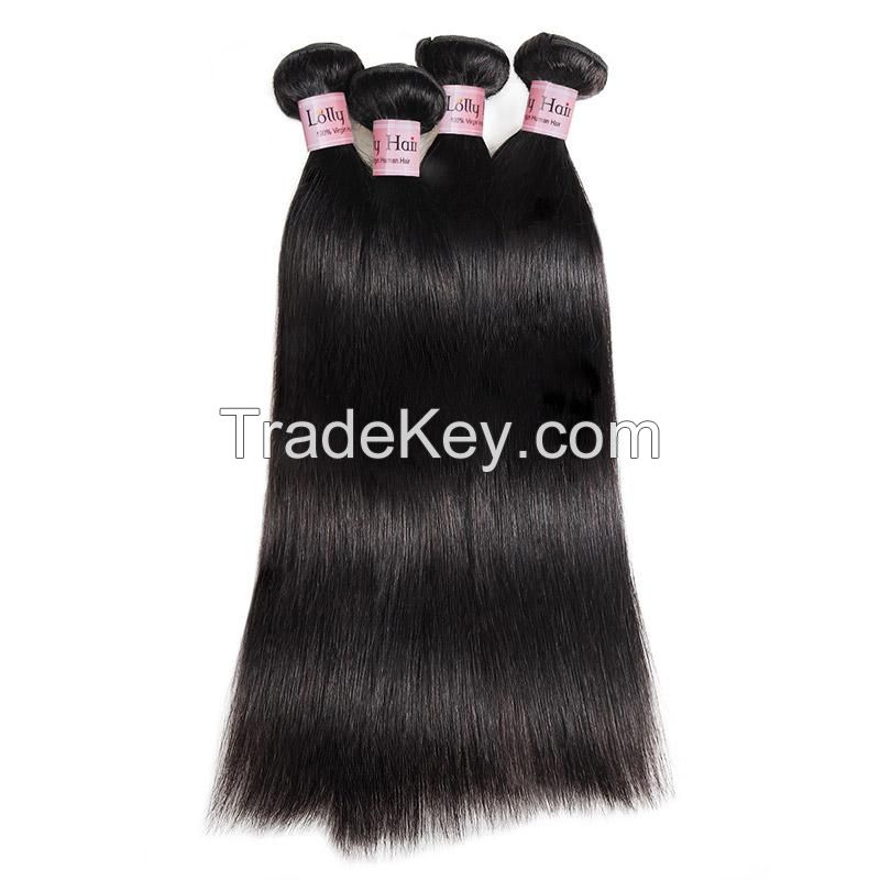 Lolly Brazilian Straight Wave Hair 4 Bundles With Ear To Ear Lace Frontal Closure