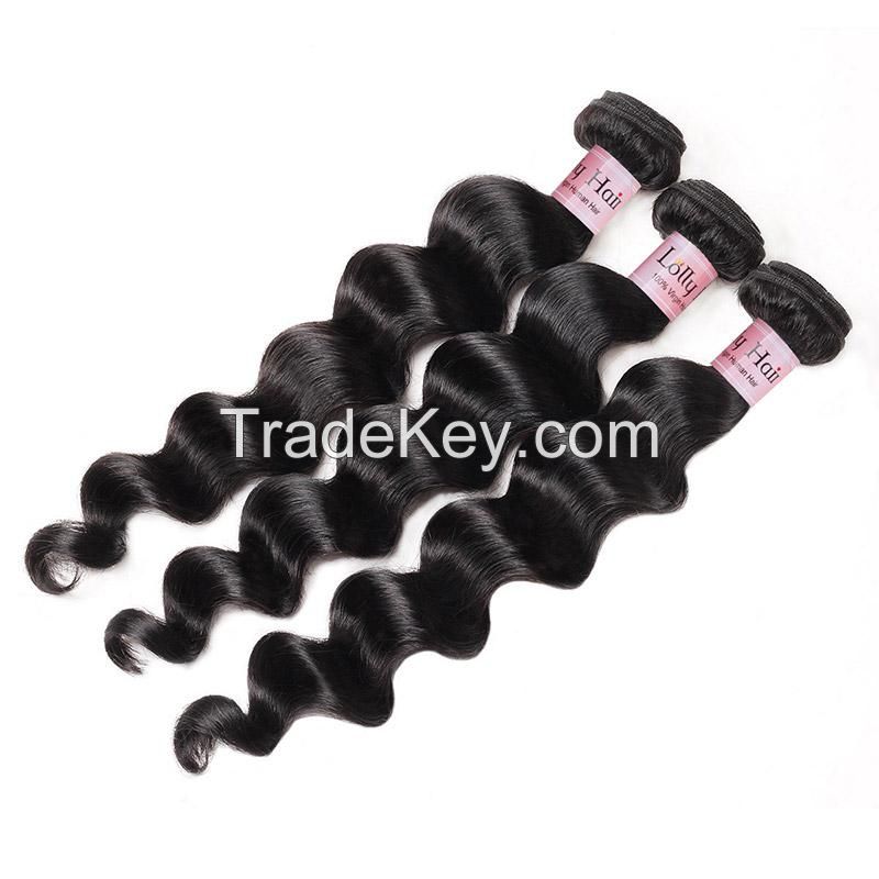 Lolly  Brazilian Virgin Loose Deep Wave Human Hair Extensions 3Bundles with Lace Closure