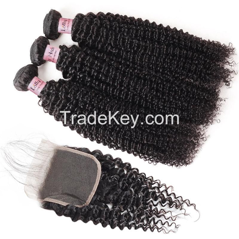 Lolly 9A Virgin Kinky Curly Hair Extensions Bundle with 4*4 Lace Closure