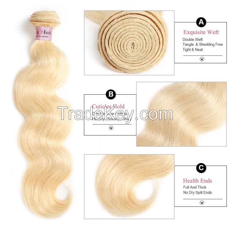 Lolly 613# Virgin Body Wave Human Hair 4 Bundles Extensions 400g