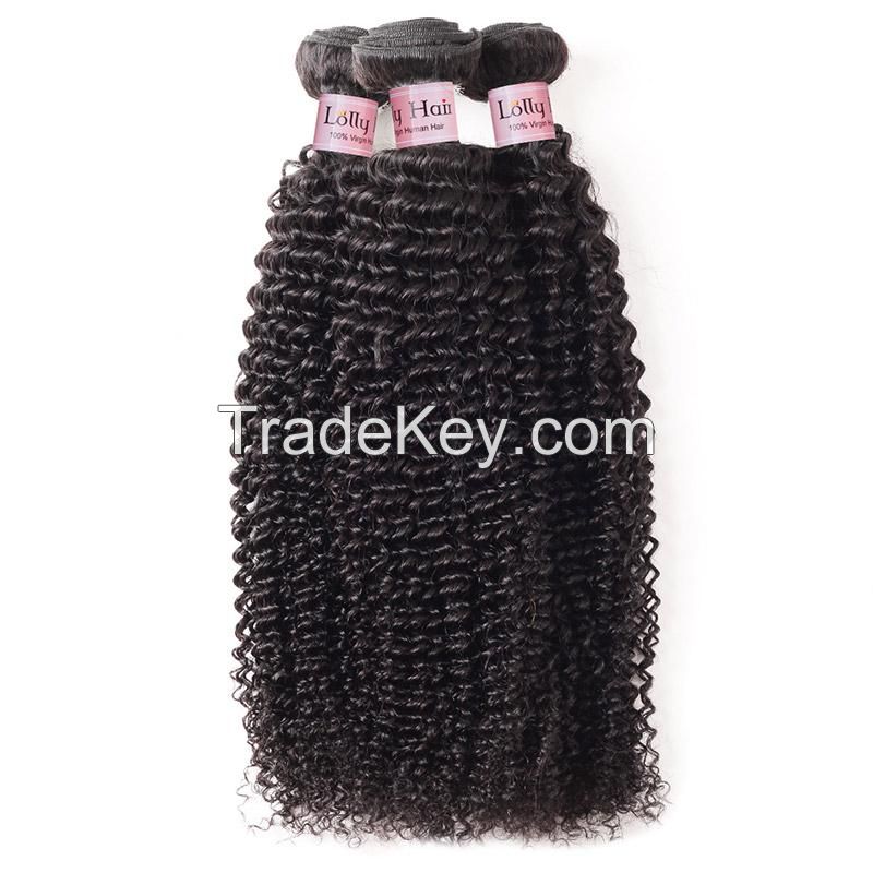 Lolly 100% Brazilian Virgin Kinky Curly Hair Extensions Bundles with Lace Closure