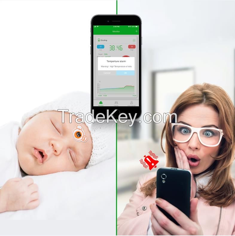 Icooling Accurate, Bluetooth, Smart Thermometer, Continuously Temperature Monitor, Soft Wearable Thermometer with Ios and Android Mobile Fever Alerts for Baby
